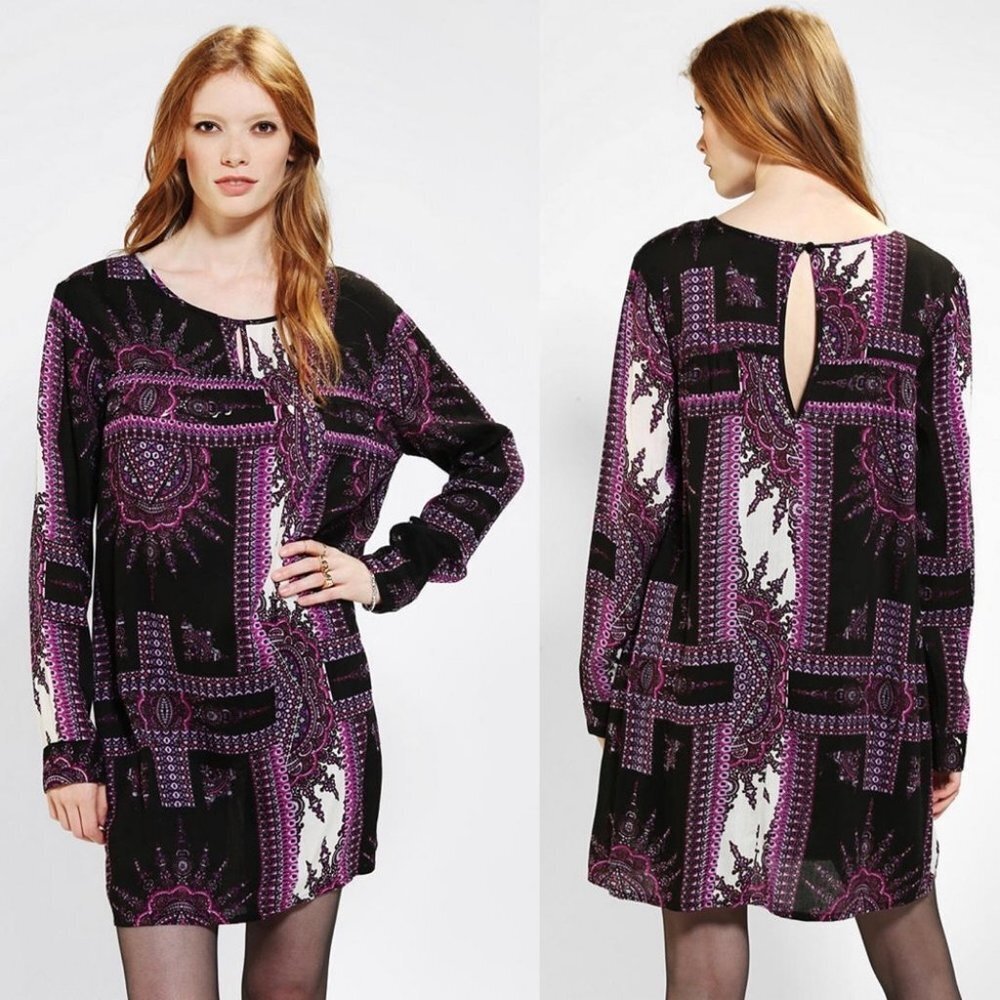 Urban Outfitters MinkPink Day Tripped Babydoll Shift Dress Purple Bohemian Large